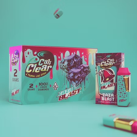 Zaza Blast Cali Clear 2g liquid diamonds disposable for sale in front of its retail box