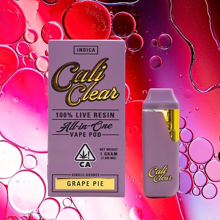 Calicleardisposablesusa.com | cali clear grape pie – 1g live resin – all in one vape pod – indica