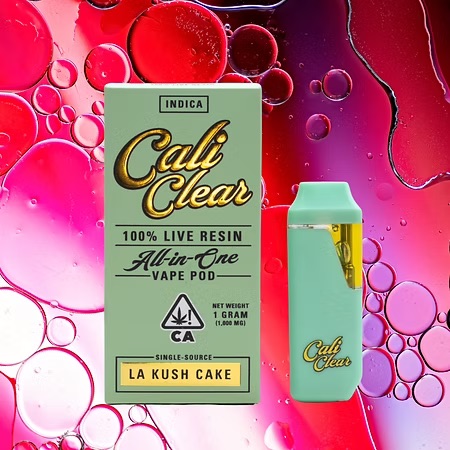 Calicleardisposablesusa.com | cali clear la kush cake – 1g live resin – all in one vape pod – indica