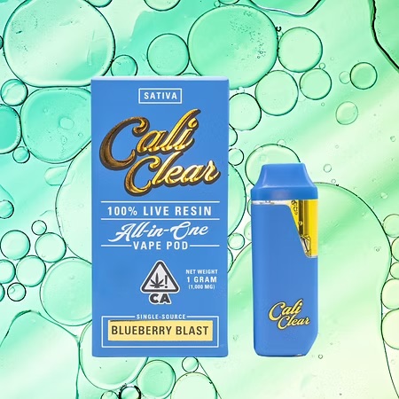 Calicleardisposablesusa.com | cali clear blueberry blast – 1g live resin – all in one vape pod – sativa